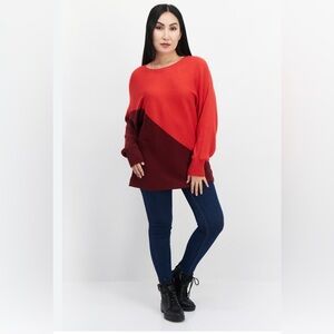 Vince Camuto Round Neck Long Sleeve Color Block Knitted Sweater Size Med